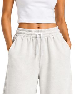 Pantalon de survêtement blanc personnalisé pour femme, coupe large, taille haute, décontracté, style streetwear, en molleton, avec cordon de serrage et poches - Product Image 5