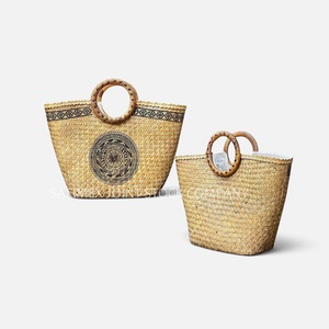 Handmade <b>Vintage</b> Bohemeian Style Straw Bag Seagrass Woven Decorate Fashion <b>Handbag</b> for Women From Vietnam Factory - Product Image 1