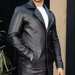 Manteau long en cuir sur mesure pour homme, de haute qualité, style trench, en similicuir, pour hommes - Product Image 1