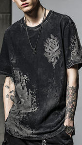 T-shirt femme à épaules tombantes, broderie effet usé, coupe ample style streetwear, col rond oversize pour l'été - Product Image 6