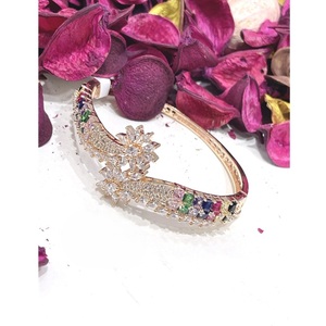 Glamorous Premium Quality Gold Plated Cuff <b>Bracelet</b> With <b>Crystal</b> Flower Design For Women Party Wear - Product Image 1