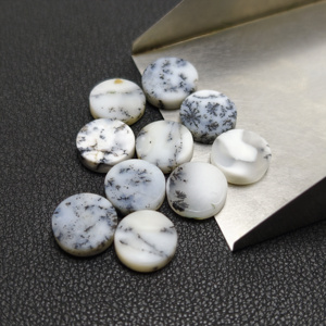 Opale Dendrite Naturelle Ronde Taillée Blanche, Pierre Plate Opalescente pour la Fabrication de Bijoux - Product Image 4
