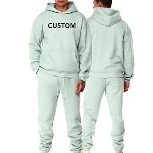 Ensemble de sweat-shirts à capuche vert menthe pour homme, en coton molletonné, coupe ample, décontracté, pour l'automne, couleur unie, avec poche - Product Image 1
