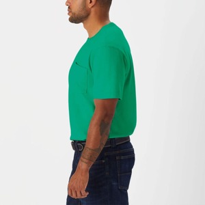 T-shirt en coton vert pour homme, coupe classique, col rond, manches courtes, décontracté, couleur unie, jersey tricoté, teint uni - Product Image 2