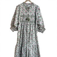 Robe longue bohème grande taille pour femme, imprimé floral, 100% coton, écologique, techniques de broderie hippie, décontractée avec pompons