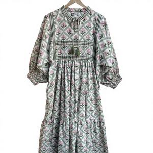 Vestido Floral bohemio de talla grande, Maxi de verano para mujer, estampado de bloques de algodón, técnicas bordadas Hippie, borla, moda Floral informal - Product Image 1