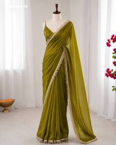 Fournisseur de collections de sarees et de chemisiers en satin fantaisie de haute qualité avec bordure en dentelle unie et fantaisie, de Surat, à prix de gros - Product Image 2
