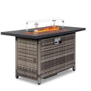 43 Inch Volcanic Stone Black Fire <b>Table</b> 50000 BTU Gas Firepit - Product Image 1