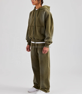 Conjunto Deportivo Personalizado con Logotipo, Estilo Urbano Invernal, Lavado Ácido, Pantalones Acampanados, Sudadera con Capucha Extra Grande, 100% Algodón Transpirable - Product Image 4