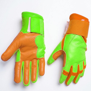 Guantes de Bateo de Cuero de Alta Calidad, Verde Naranja, Cierre de Velcro, Unisex, para Adultos, Entrenamiento, Duraderos, Tallas XL XXL, Acolchados - Product Image 1
