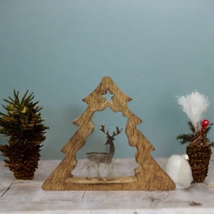 <b>Charming</b> Wooden <b>Christmas</b> Tree Reindeer Decor Elegant Holiday Tabletop Accent Perfect for Home Festive Winter Gift Idea - Product Image 1