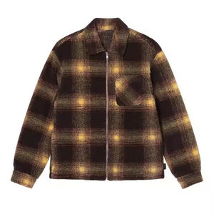 Fashionable Oem Custom High Quality Fashion Polar Fleece <b>Jacket</b> <b>Mens</b> Orange Plaid Sherpa Zip Shirt Sherpa <b>Jacket</b> for <b>Men's</b> - Product Image 1