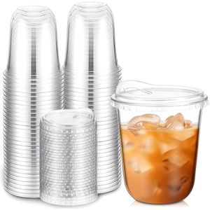 Bicchieri Monouso in Plastica Trasparente con Coperchi Senza Cannuccia per Caffè, Frullati e Bevande Fredde, Ideali per Negozi di Caffè - Product Image 1