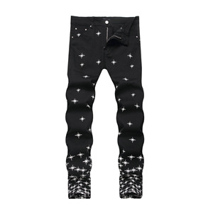 Jeans en denim slim pour hommes, coupe ajustée, délavé clair, en coton extensible, décontracté, personnalisable OEM - Product Image 4