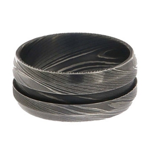 Anillo de Acero de Damasco Grabado Personalizado para Hombre, Patrón Único de Grano de Madera Oscura, Anillo de Boda Pesado, Proveedor - Product Image 4