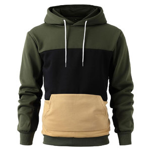 Sweat-shirt à capuche en tricot vert pour homme, coupe classique, décontracté, pour l'automne, avec blocs de couleur, 100 % coton, polaire écologique - Product Image 1
