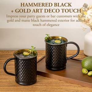 Juego de Tazas Moscow Mule de 18 oz, Metal Martillado Negro Mate, Doble Pared, Antiderrames, Ecológicas, Interior Dorado, para Cócteles - Product Image 3