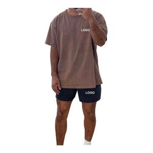 2025 nuevo Conjunto de camiseta y pantalones cortos para hombre, ropa de calle de algodón Premium con opciones de logotipo personalizado, camisetas para gimnasio y Fitness - Product Image 2