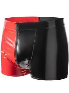 Men's High Waist PU Coated Shorts Black Red Zipper Fly Solid Color Gothic Style Short Shorts With Pockets - Product Image 1