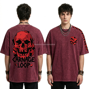 T-shirt personnalisé Carnage Loop avec motif géométrique tête de mort rouge, 190 GSM, délavé à l'acide, pour homme, style streetwear, fabricant et fournisseur en gros - Product Image 1