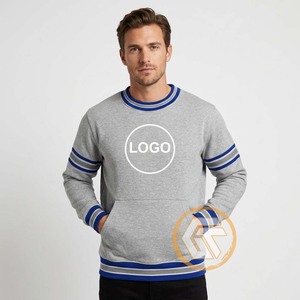 เสื้อสเวตเชิ้ตคอกลมสีเทาสำหรับผู้ชาย ลายทางสีน้ำเงิน มีกระเป๋า ทรงปกติ สวมใส่สบาย ผลิตจากผ้าฝ้ายฟลีซ 100% แห้งเร็ว ระบายอากาศได้ดี เหมาะสำหรับฤดูหนาว - Product Image 3