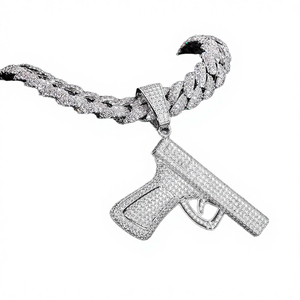 Pendentif pistolet glacé, collier hip-hop en argent sterling plaqué or, imitation diamant moissanite, style streetwear de luxe, sertissage griffe - Product Image 4