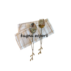 Cuillères de service modernes et vintage de luxe en acier inoxydable Ensemble de 2 couverts en métal doré à poignée jetable fantaisie décorative Service en métal - Product Image 3