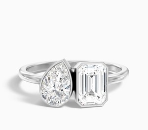 Anillo de Dos Piedras con Corte Esmeralda Moissanite Toi Et Moi, Plata de Ley 925, Chapado en Oro Blanco, Engaste de Garras, Anillo de Compromiso Romántico de Lujo - Product Image 4