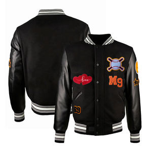 Chaqueta Varsity de Béisbol Cómoda con Cuerpo de Lana, Color Negro, Logotipo Bordado en Chenille y Cuero, Abrigo de Lana Cálido para Invierno - Product Image 3