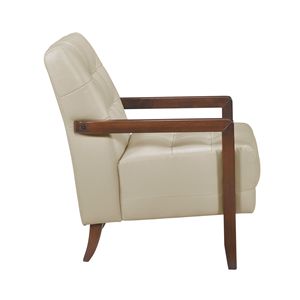 Poltrona Moderna in Pelle Beige Trapuntata con Finitura in Legno di Noce, Arredamento per Soggiorno con Dettagli - Product Image 3