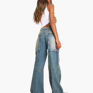 2026 New Arrival Best Breathable Women's Denim Custom Logo Wholesale Clothing Solid Pattern Oversized Jeans <b>Pants</b> - Product Image 3