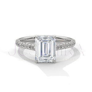 High Quality Moissanite Diamond Ring with Emerald Cut and White Gold Overlay for Womens Wedding Engagement Ring for Export Price - Product Image 2