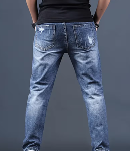 Jeans de Mezclilla para Hombre, Corte Slim Fit, Cintura Media, Desgastados, Estilo Casual, Pierna Recta, Algodón, Azul, para Otoño - Product Image 5