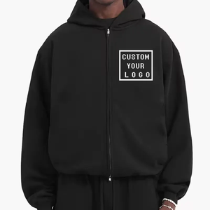 Sweat à capuche zippé surdimensionné pour homme avec logo personnalisé, en coton noir French Terry, imprimé à l'avant par transfert thermique - Product Image 1