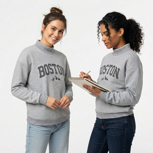 Suéter de Cuello Alto con Estampado de Letras Boston de la Mejor Calidad, Suéter Informal de Punto con Cuello a Cuadros Grises para Mujer, Otoño - Product Image 1