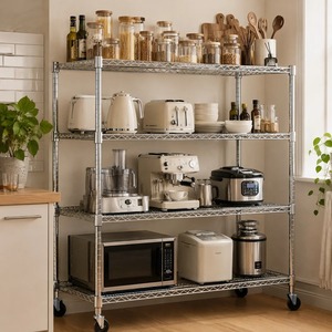 High Quality Silver Stainless Steel 4 Tier <b>Kitchen</b> <b>Rack</b> Durable Multi Layer Storage Organizer Shelf for Utensils At Lowest Price - Product Image 2