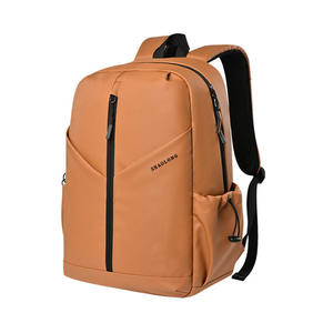 Minimalist Camel <b>Brown</b> Laptop <b>Backpack</b> Water Resistant Urban Commuter Bag with Vertical Front Zipper for Men and Women - Product Image 4