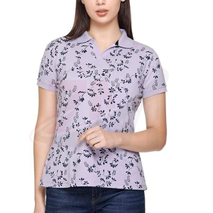 Polo de Mujer con Estampado Floral, Manga Corta, Color Morado Claro, Tejido Transpirable, Estilo Casual - Product Image 1