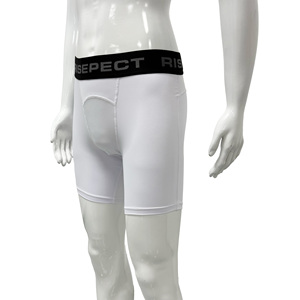 Short de compression blanc pour homme, taille mi-haute, respirant, en tricot de spandex et nylon, idéal pour l'entraînement décontracté - Product Image 2