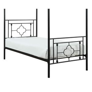 Modern Traditional 1pc Twin Platform <b>Canopy</b> <b>Bed</b> Black Finish Metal <b>Frame</b> with Ball Finials - Product Image 3