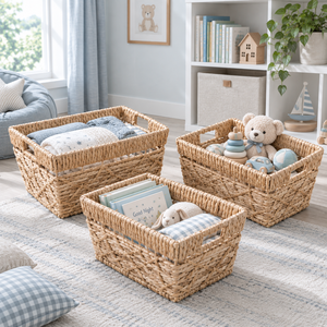 Handmade Water Hyacinth Storage Basket, Woven Organizer for Nursery, Baby <b>Toys</b>, Clothes, Books and Home Organization Decor Ideas - Product Image 3