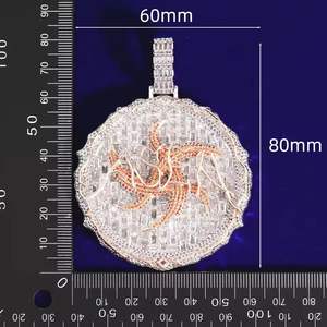 Collier pendentif médaillon rond de luxe entièrement serti de moissanite taille baguette en argent 925, chaîne statement style hip-hop, bijoux de fête pour homme - Product Image 2