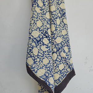 Blue Floral Bagru Print Sarong Hand Block Print Cotton Beach <b>Wrap</b> Indian Pareo Cover Up Boho <b>Swimsuit</b> <b>Wrap</b> Lightweight Summer - Product Image 2