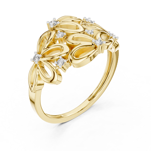 Anillo de Diamantes Cultivados en Laboratorio con Diseño Floral Abstracto, Oro Amarillo de 18 Quilates con Baño de Rodio, Lujoso, para Compromiso, Fiestas, Regalos, Uso Diario, para Mujer - Product Image 1