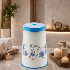 Delightful Flowers Plastic <b>Stool</b> with Blue Lid for Home Living Room Furniture - Product Image 1
