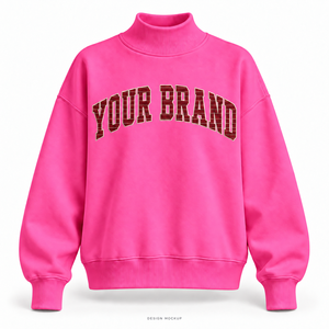 เสื้อสเวตเชิ้ตคอเต่าโอเวอร์ไซส์สีชมพูสดสำหรับผู้หญิง แต่งลายปักขอบโลโก้แบบเรียบ มี 32 สี ไซส์ XS-3XL - Product Image 1