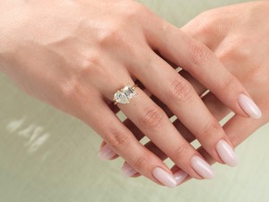 Toi Et Moi <b>Two</b> <b>Stone</b> Moissanite Engagement Wedding Party <b>Ring</b> 925 Sterling Silver Gold Plated Claw Setting Luxury Dainty - Product Image 5