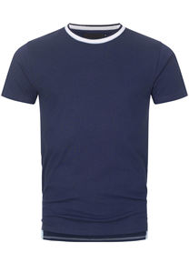 T-shirt décontracté surdimensionné en coton jersey bleu marine pour homme, col contrastant, col rond, manches courtes, personnalisable en gros - Product Image 2