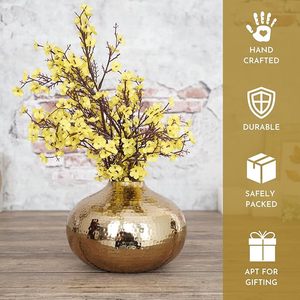 Pot de fleurs moderne en métal doré martelé, 7,4 pouces de diamètre, rond, pour plantes d'intérieur de petite taille - Product Image 2