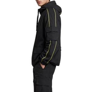 Veste coupe-vent à capuche personnalisée avec bandes réfléchissantes, style streetwear, vêtement de sport actif uni, manches longues - Product Image 4